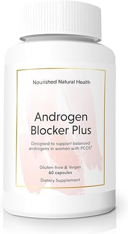 Nourished Natural Health - Nourished Naturals Androgen Blocker Plus para SOP – Suplemento para Equilíbrio Hormonal Feminino com Zinco
