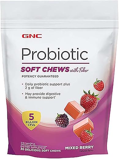 Probiótico Soft Chews com Fibra – Mixed Berry, 30 Chews, Suporte à Saúde Digestiva e Imunológica - GNC