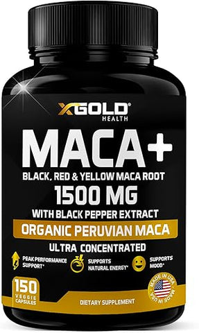 X Gold Health - X Gold Saúde Cápsulas de Pó de Raiz de Maca Orgânica 1500mg com Preto | Vermelho | 100g