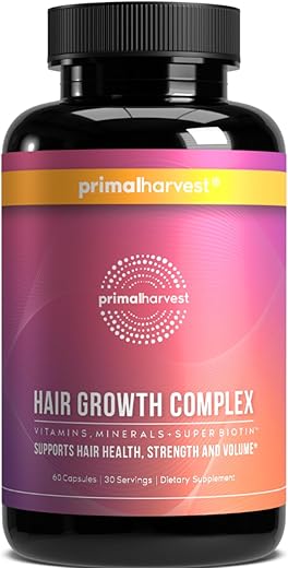 Vitaminas para o Crescimento Capilar Feminino – 1 Pacote, Fórmula Potente – 60 Cápsulas - Primal Harvest