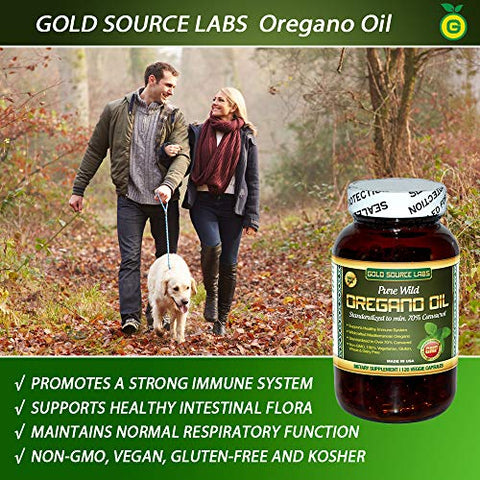 Gold Source Labs - Óleo de Orégano Selvagem em Cápsulas – 120 Softgels Líquidos de Vegetais – Extrato Puro Padronizado de Folha de Orégano Selvagem oferece 70%% de Carvacrol (32 mg) para a Saúde do Sistema Imunológico – Não OGM, Vegano