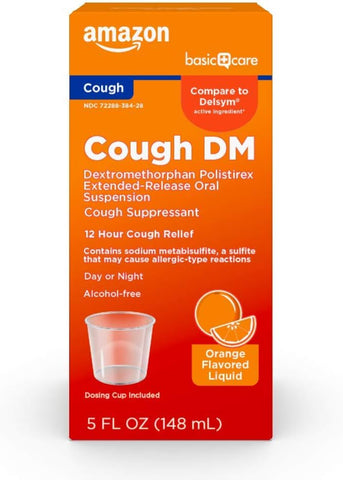 Xarope para Tosse DM de 12 Horas, Dextrometorfano de Liberação Prolongada, Sabor Laranja, Medicamento Líquido, 150 ml (1 Frasco) - Amazon Basic Care