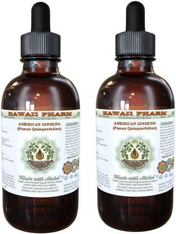 Ginseng Americano Extrato Líquido Sem Álcool, Raiz Seca de Ginseng (Panax Quinquefolius) Glicerito de Raiz Desidratada Hawaii Pharm Suplemento Herbal Natural 2×2 ml