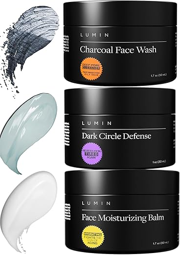Kit de Cuidados com a Pele Lumin – Trio Sem Bagagem: Carvão Ativado para Limpeza Facial Diária e Hidratante Facial Diário