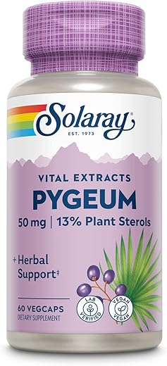 Extrato de Casca de Pygeum 50mg – Suporte para Saúde da Próstata – Contém 6.5mg de Fitosteróis Vegetais como Beta Sitosterol, Não-OGM, Vegano, 60 Dias - SOLARAY
