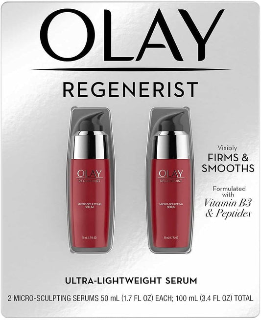 Regenerist Serum Micro-Sculpting, 2-Pack, Hidratante Anti-Envelhecimento Ultraleve, 100ml (3.4 FL OZ) Total - Olay