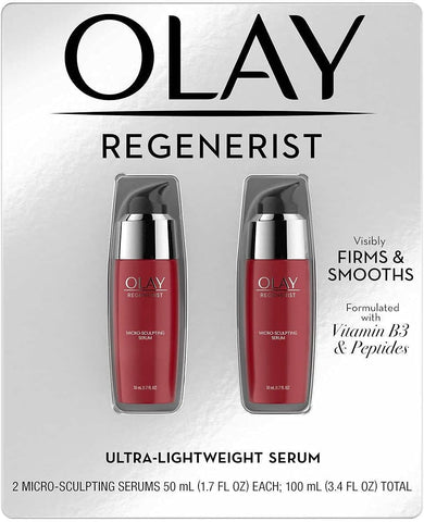 Regenerist Serum Micro-Sculpting, 2-Pack, Hidratante Anti-Envelhecimento Ultraleve, 100ml (3.4 FL OZ) Total - Olay