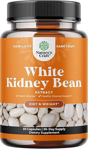 Natures Craft - White Kidney Bean Energy Booster – Extrato de Feijão Branco Natural, Suplemento Energético e Ativador AMPK – Cápsulas Antioxidantes – Fibra Alimentar Natural Pré-treino – Marca em Destaque