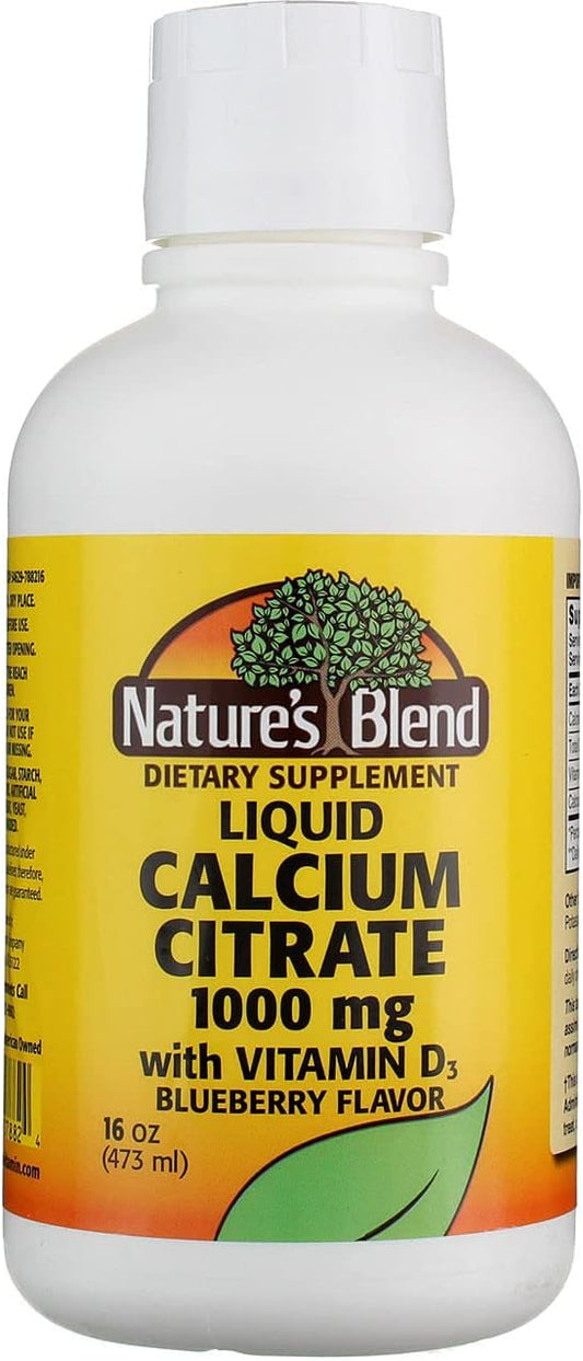 Nature's Blend - Nature’s Blend Cálcio Citrato com D3 Sabor Mirtilo Líquido 473 ml Cada (Pacote com 4)