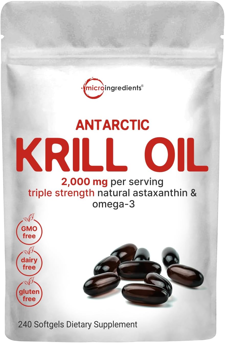Óleo de Krill Antártico Micro Ingredients, 2.000mg por Porção, 240 Softgels, Triplo Forte, Rico em Ômega-3 EPA, DHA