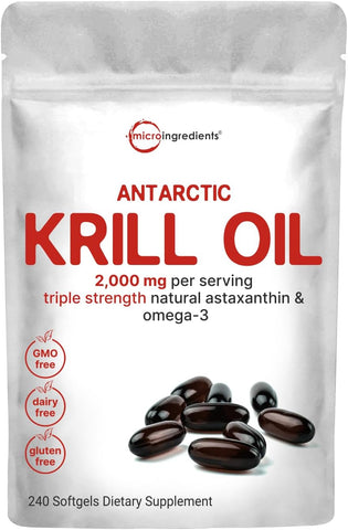 Óleo de Krill Antártico Micro Ingredients, 2.000mg por Porção, 240 Softgels, Triplo Forte, Rico em Ômega-3 EPA, DHA