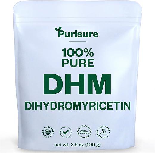 Purisure - Dihydromyricetin em Pó, 100g, 100% Puro DHM, Suporte ao Fígado e Bem-Estar Geral, Qualidade Premium, DHM em Pó para Noites Sem Preocupações