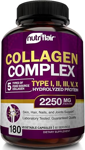 Multi Colágeno Peptídeos 2250mg – Tipo I, II, III, V, X – Pó Complexo de Suplementos de Colágeno para Cabelos, Pele e Unhas Saudáveis – Proteína Hidrolisada – Mulheres e Homens – 2250g - NutriFlair