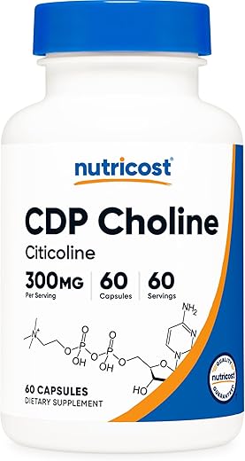 CDP Choline (Citicoline) 300mg – 60 Cápsulas Vegetarianas | Livre de OGM, Amigável aos Vegetarianos, Sem Glúten - Nutricost