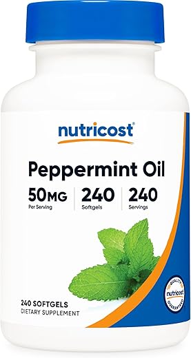 Óleo de Hortelã-Pimenta Nutricost em Cápsulas (240 Cápsulas) (50 mg) – Livre de Glúten, Testado por Terceiros e Livre de Transgênicos