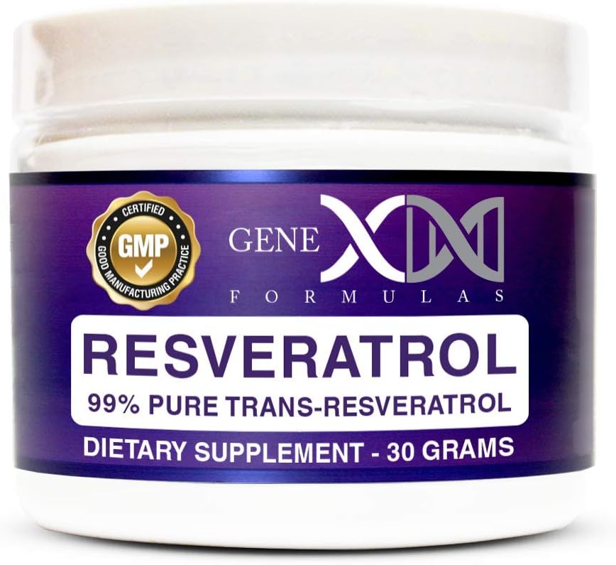 Genex Formulas - GENEX Trans Resveratrol 1000mg Pó Trans-Resveratrol Puro Micronizado Grau Farmacêutico 99% 30 Porções ou 30g 1g por Dia Suprimento de 30 Dias Fabricado em GMP