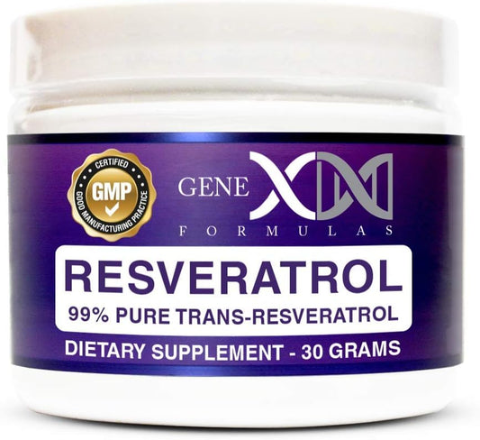 Genex Formulas - GENEX Trans Resveratrol 1000mg Pó Trans-Resveratrol Puro Micronizado Grau Farmacêutico 99% 30 Porções ou 30g 1g por Dia Suprimento de 30 Dias Fabricado em GMP