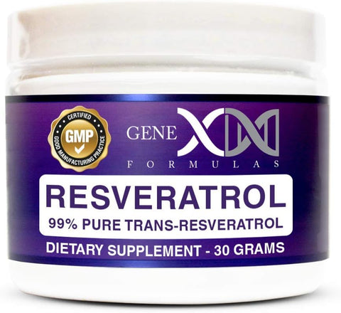Genex Formulas - GENEX Trans Resveratrol 1000mg Pó Trans-Resveratrol Puro Micronizado Grau Farmacêutico 99% 30 Porções ou 30g 1g por Dia Suprimento de 30 Dias Fabricado em GMP