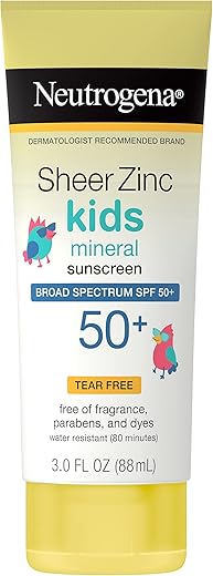 Protetor Solar Infantil Neutrogena Sheer Zinc Oxide FPS 50, Resistente à Água por 80 Minutos, Livre de Fragrâncias e Lágrimas, 90 ml