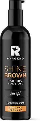 Shine Brown – Óleo Acelerador de Bronzeamento Premium (150 ml) – Óleo Bronzeador XXL para Sol ao Ar Livre ou Cama de Bronzeamento – Óleo de Bronzeamento com Fragrância de Laranja Fresca e Deliciosa – Alcance um Bronzeado Natural - BYROKKO