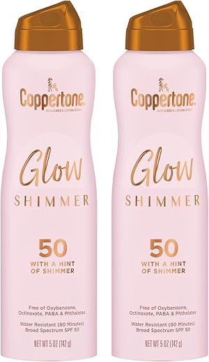 Glow com Brilho Protetor Solar Spray FPS 50, Resistente à Água, Amplo Espectro FPS 50, 150 ml Spray, Pacote com 2 - Coppertone