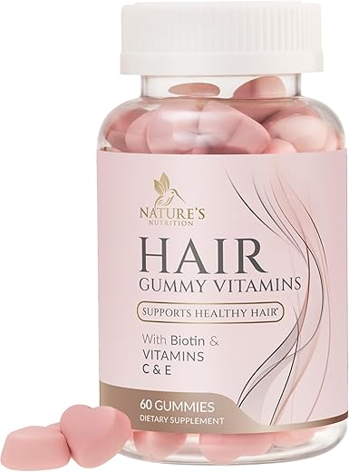 Nature's Nutrition - Vitaminas para Cabelo Livres de Açúcar em Gomas com Biotina 5000 mcg, Vitamina A, B12, C, D, E, Ácido Fólico, Suporta o Crescimento Capilar em Goma, Amigável para Vegetarianos, Suporta Cabelos Fortes e Bonitos