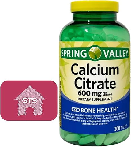 STS Home - Spring Valley Citrato de Cálcio 600 mg, 300 Comprimidos – Fortalecimento Ósseo
