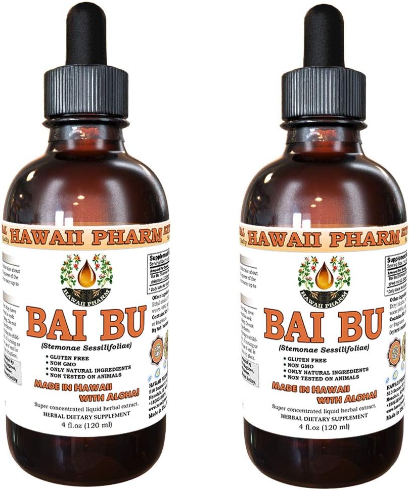 Hawaii Pharm - Bai Bu Tintura, Raiz de Stemona (Stemonae Sessilifoliae) Extrato Líquido, Herbal 2×4 oz – 120ml