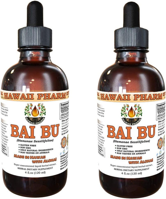 Hawaii Pharm - Bai Bu Tintura, Raiz de Stemona (Stemonae Sessilifoliae) Extrato Líquido, Herbal 2×4 oz – 120ml