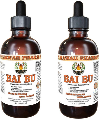Hawaii Pharm - Bai Bu Tintura, Raiz de Stemona (Stemonae Sessilifoliae) Extrato Líquido, Herbal 2×4 oz – 120ml