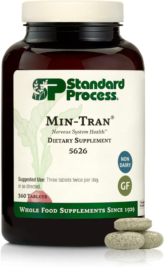 Standard Process Inc. - Standard Process Min-Tran – Suplementos de Sistema Nervoso de Alimentos Integrais, Alívio do Estresse com Iodo e Magnésio – Vegetariano, Sem Glúten – 360 Comprimidos