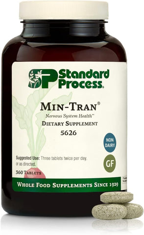 Standard Process Inc. - Standard Process Min-Tran – Suplementos de Sistema Nervoso de Alimentos Integrais, Alívio do Estresse com Iodo e Magnésio – Vegetariano, Sem Glúten – 360 Comprimidos
