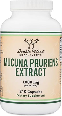 Double Wood Supplements - Mucuna Pruriens Extract Capsules – Suplemento para Aumentar a Dopamina – 210 Unidades, 1.000mg por Porção, 20%% (da Fava de Veludo) (para Apoio ao Humor e Motivação) Testado por Terceiros