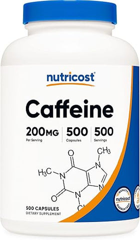 Cápsulas de Cafeína, 200mg por Porção (500 Cápsulas) - Nutricost