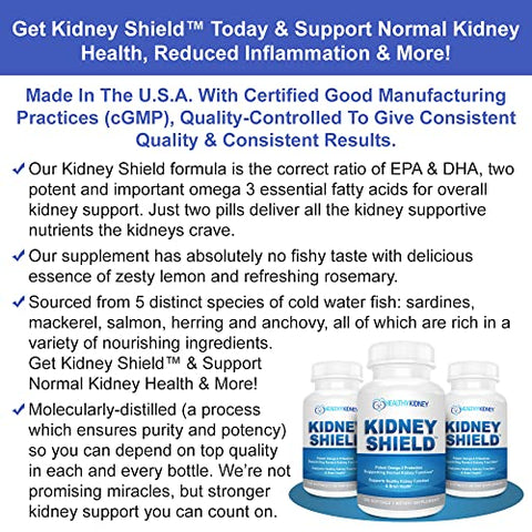 Kidney Restore - Kidney Shield 120 Cápsulas – Suporte à Função Renal Normal e Saúde Renal – Limpeza Renal Ômega 3 – 120g