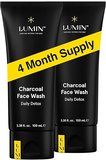 Gel de Limpeza Facial Masculino Carvão Ativado, 100ml, 2 Unidades – Desobstrui Poros, Controla Oleosidade, Prepara a Pele para o Barbear, Contém Carvão Ativado, Óleo de Rosa - Lumin