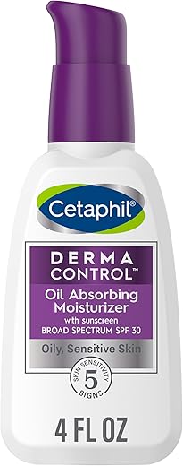 DERMACONTROL Hidratante Absorvente de Óleo com FPS 30, para Pele Sensível e Oleosa, 120 ml, Absorve Óleo, Reduz o Brilho, Hidrata, Protege, Sem Fragrância Adicionada - Cetaphil