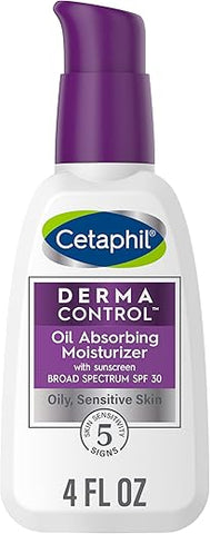 DERMACONTROL Hidratante Absorvente de Óleo com FPS 30, para Pele Sensível e Oleosa, 120 ml, Absorve Óleo, Reduz o Brilho, Hidrata, Protege, Sem Fragrância Adicionada - Cetaphil