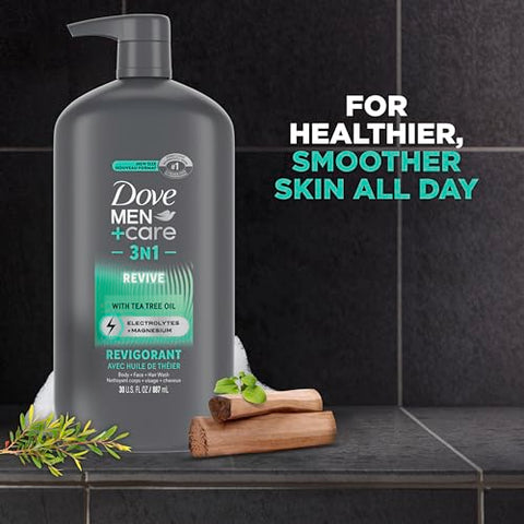 DOVE MEN + CARE - DOVE MEN CARE Body and Face Wash Revigorante Revive 3 em 1 3 Unidades com Óleo de Melaleuca, Tecnologia Micromistura Nutritiva 24 Horas, 30 ml