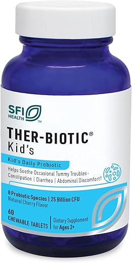 SFI Health – Probiótico Infantil Mastigável – 25 Bilhões UFC com Inulina Prebiótica – Sabor Cereja – 60 Unidades - Klaire Labs