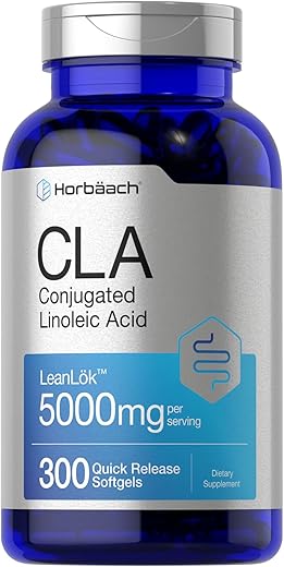 Suplemento Horbäach CLA | 300 Cápsulas Softgel | Potência Máxima | Ácido Linoleico Conjugado de Óleo de Cártamo | Livre de OGM, Sem Glúten