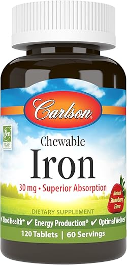 Ferro Mastigável, 30 mg, Absorção Superior, Saúde do Sangue, Produção de Energia - Carlson