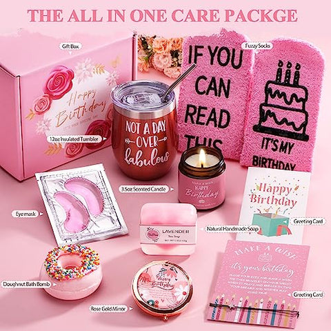 TuDou - Presentes de Aniversário para Mulheres, Conjunto de Banho Feliz Aniversário Relaxante Spa Ideias de Cestas de Presente para Ela, Presentes de Autocuidado para Mulheres, Irmã, Amigas, Colega de Trabalho, Presentes Únicos para Mulheres que Possuem