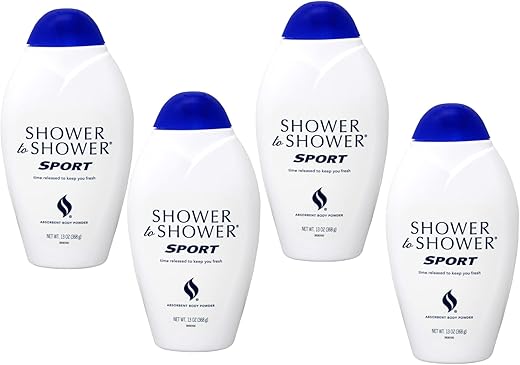 Shower To Shower - Pó Corporal Absorvente Esportivo, Frascos de 13-Ounce (Pack com 4)