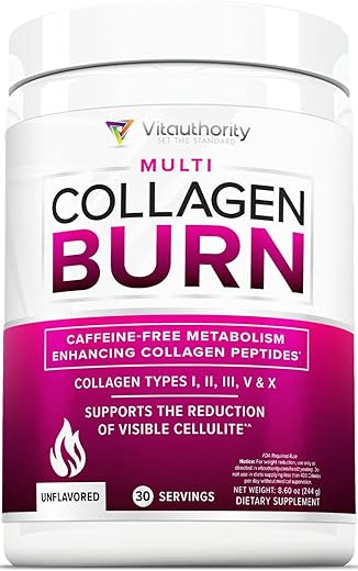 Vitauthority - Pó de Colágeno Hidrolisado para Emagrecimento – Complexo de Beleza Ultimate Burn de Colágeno Multi Peptídeos para Mulheres com Tipos I II III V e X para Suporte à Queima de Gordura – 500g