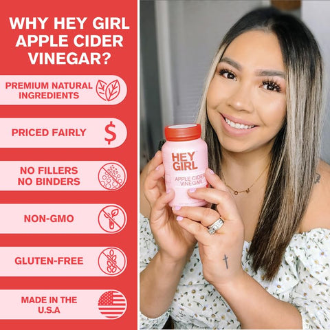 HEY GIRL NUTRITION - Apple Cider Vinegar Capsules com a Mãe – 2160mg Pílulas de Vinagre de Maçã com Pimenta Caiena – 120 Cápsulas Veganas de AVC com a Mãe para Desintoxicação, Keto, Digestão