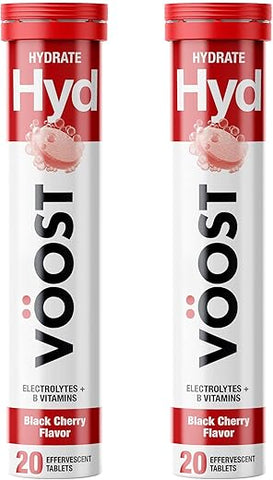 Tablete de Hidratação e Eletrólitos, Vitaminas do Complexo B, Suplemento Diário de Vitaminas, Tablete Efervescente para Bebida, Sem Açúcar Baixa Caloria, Sabor Ponche de Frutas, 40 Unidades - Voost