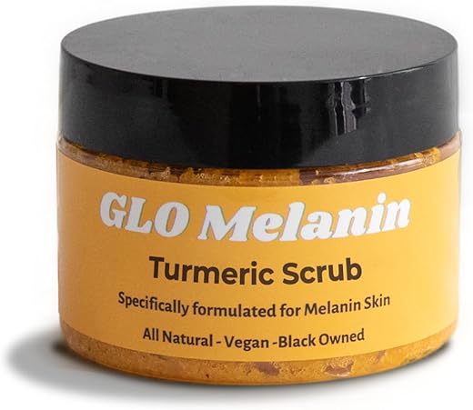Glo Melanin - GLO Melanin Turmeric Scrub – Clareador de Manchas Escuras, Iluminação de Virilha, Área do Biquíni e Axilas, Esfoliação Natural para o Rosto