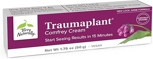 Creme de Confrei Terry Naturally Traumaplant – 50g – Tópico Botânico Não Mancha – Livre de Alcaloides Pirrolizidínicos Tóxicos (PAs)