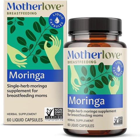 Moringa – 60 Cápsulas Líquidas para Lactação, Estimula a Produção de Leite Materno – Não-OGM, Ervas Orgânicas, Vegano, Kosher - Motherlove